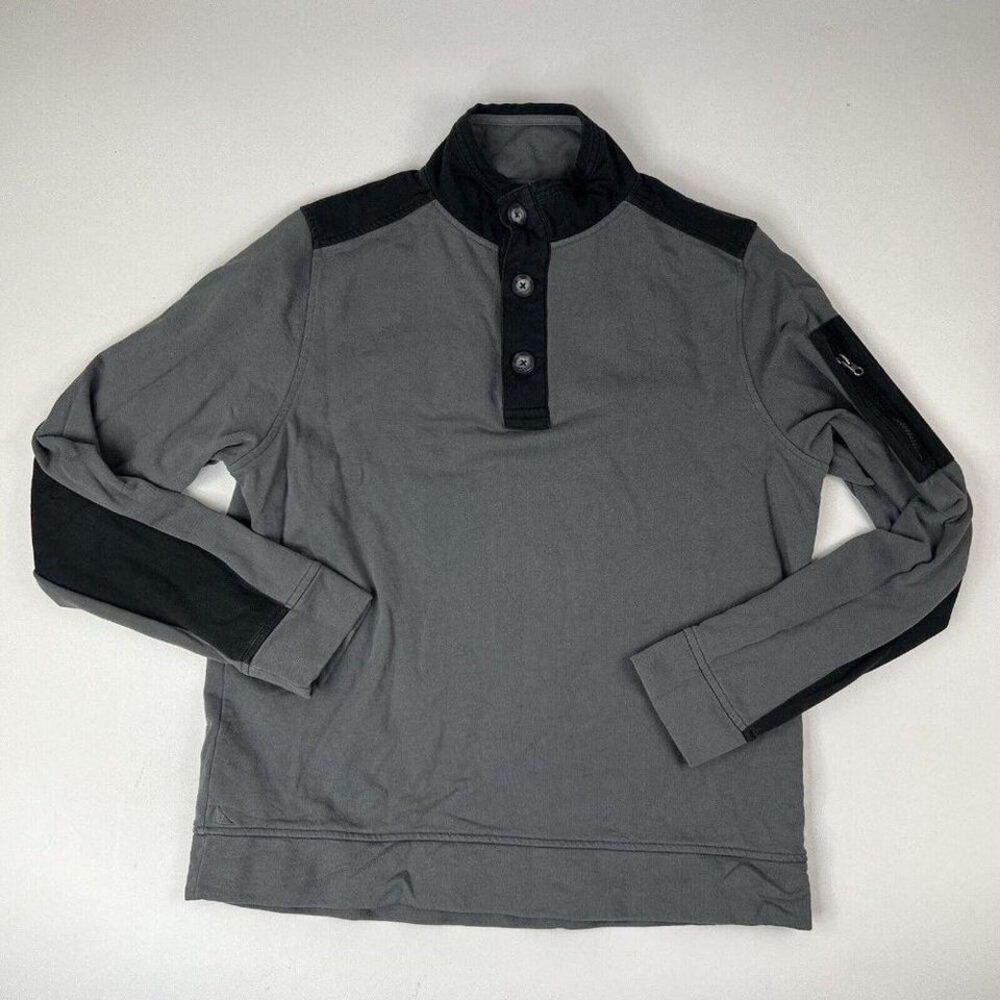 UNTUCKit Gray & Black 1/4 Button L/S Cotton Pullover Henley Mens Size Medium M